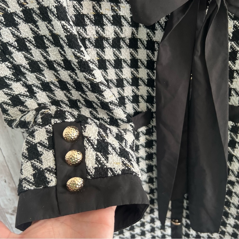 Pomander Place Coco Black and White Houndstooth Tweed Bow Dress XXXL - Picture 3 of 4